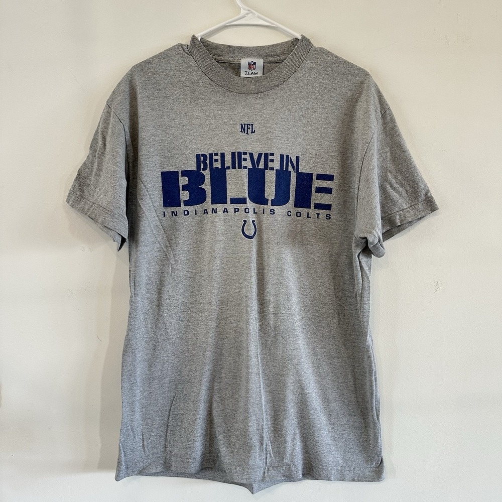 VTG Men's Indianapolis Colts Believe In Blue NFL Apparel Large Gray T Shirt